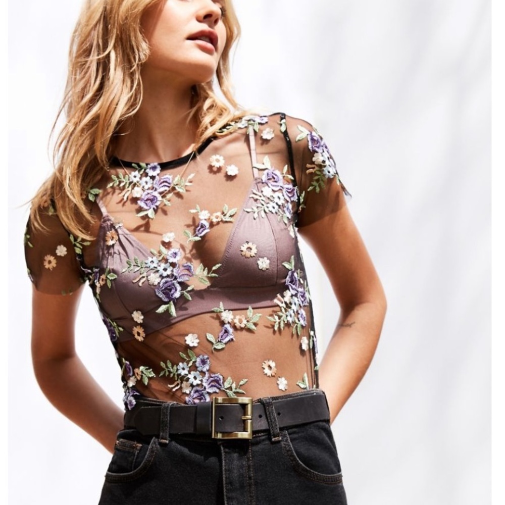 SOLD NEW! Kimchi Blue Lilac Embroidered Sheer Tee